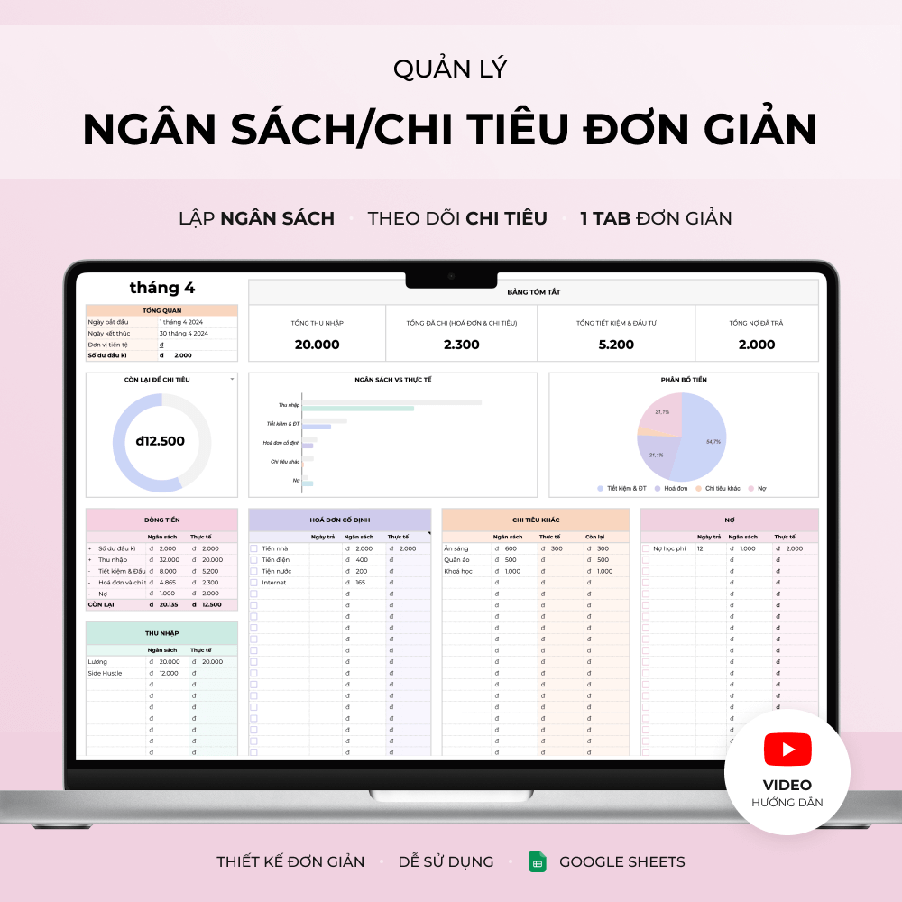 Alternative view of Quản lý ngân sách/chi tiêu đơn giản spreadsheet template