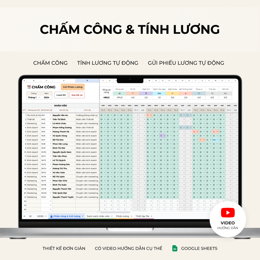 Alternative view of Chấm công & tính lương tự động – Google Sheets