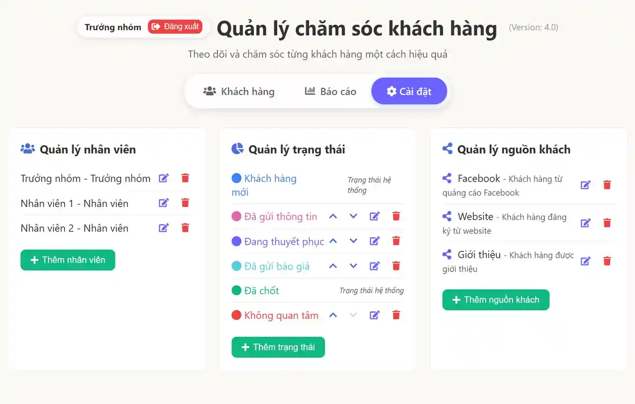 Alternative view of Quản lý chăm sóc khách hàng (v4.0)